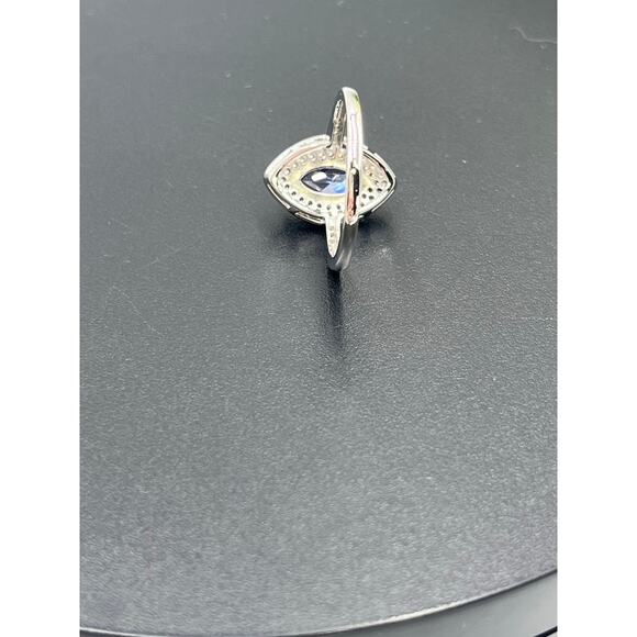 Sterling Silver Marquise Iolite CZ Double Halo Ring Size 8.75 Vintage Style - Picture 8 of 10